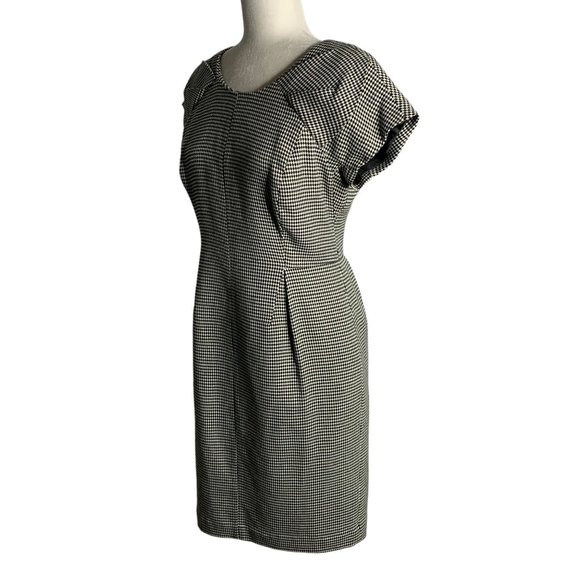 Worthington Diamond Pattern Sheath Dress 10 Black White Lined Short Sleeve Zip - Picture 3 of 6